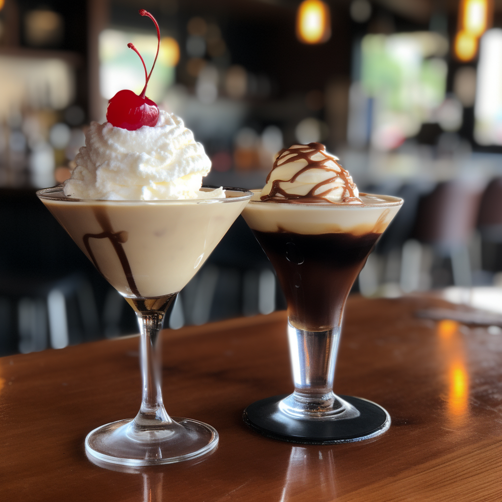 A root beer float martini on a bar